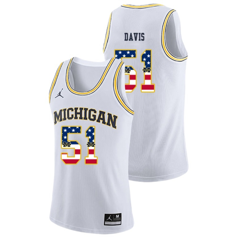 Michigan Wolverines Men's NCAA Austin Davis #51 White Jordan Brand USA Flag College Basketball Jersey SJE1649TD